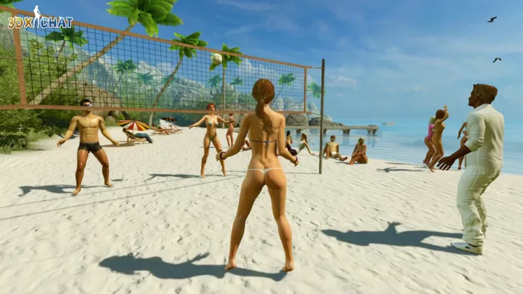 Capture d'écran du jeu porno VR 3DX montrant des personnages dans un environnement virtuel