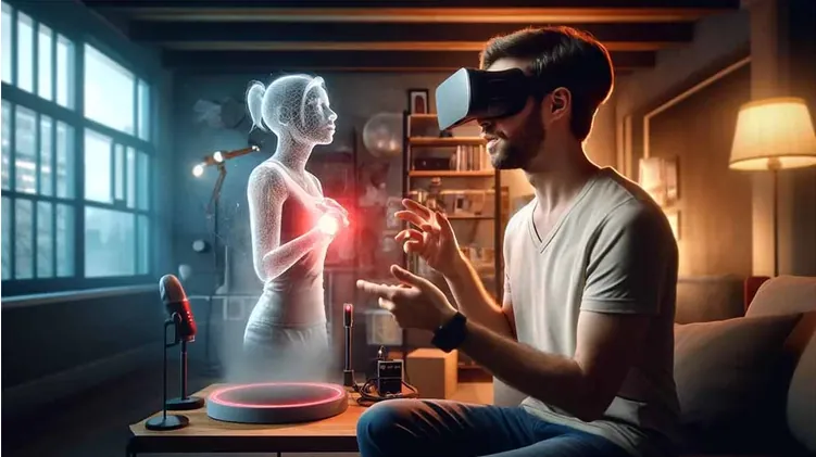 Homme avec une tête VR jouant à un jeu érotique pour adultes