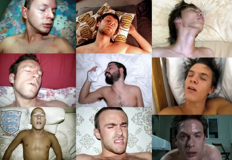 Collage photo de différents hommes en train d’avoir un orgasme